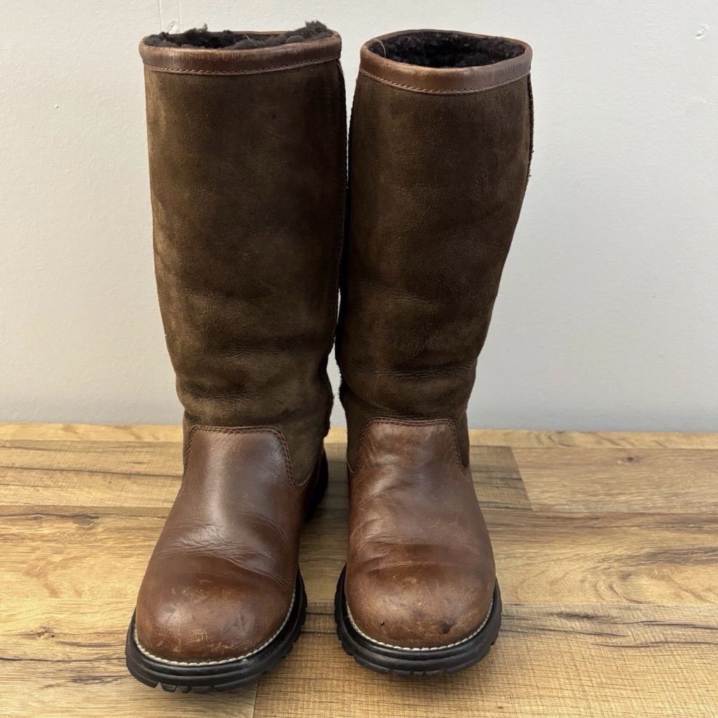 Vintage Ugg Brooks Tall Leather Sheepskin Boots